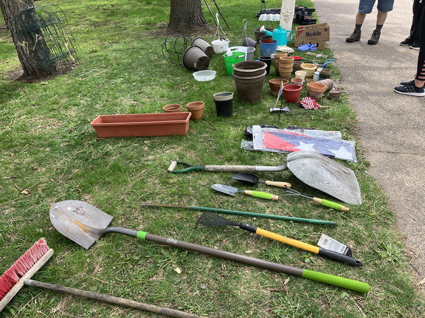 Garden tools across grass