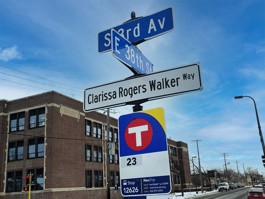 Street commemorated for Clarissa Rogers Walker at 3rd Avenue South between 36th Street and 42nd Street