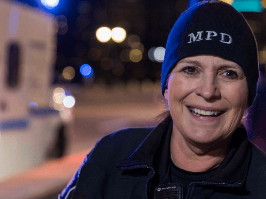 Minneapolis police officer smiling.