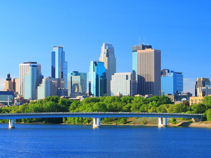 Minneapolis skyline over the Mississippi River