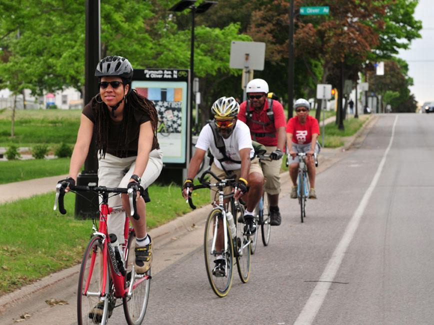 People biking.