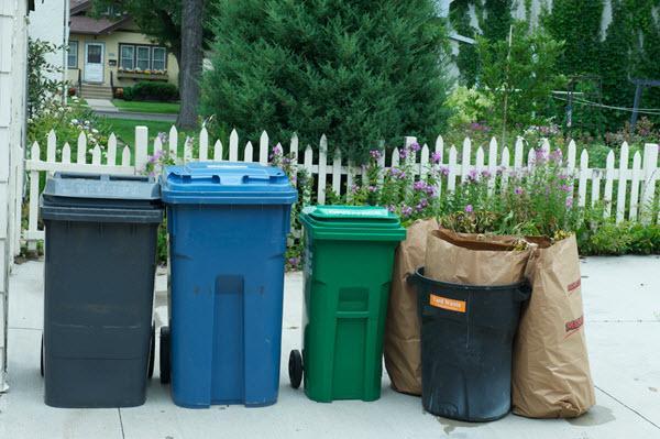 garbage, recycling, organics cart and yard waste bags