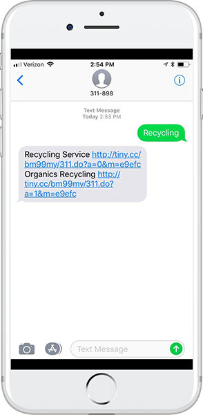 Mobile device showing text message containing recycling links