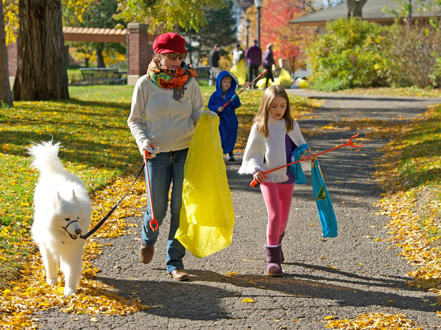 residents cleaning up litter