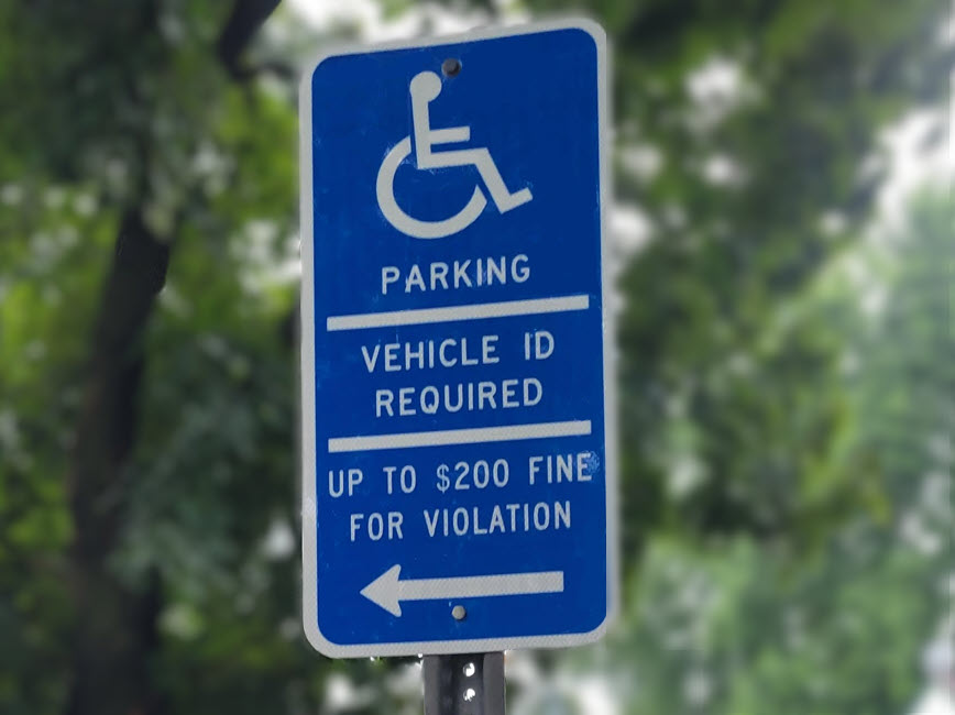 Close-up of accessible parking sign in Mpls
