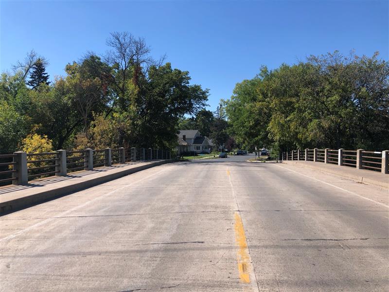 View of pavement on Cedar Lake Road bridge