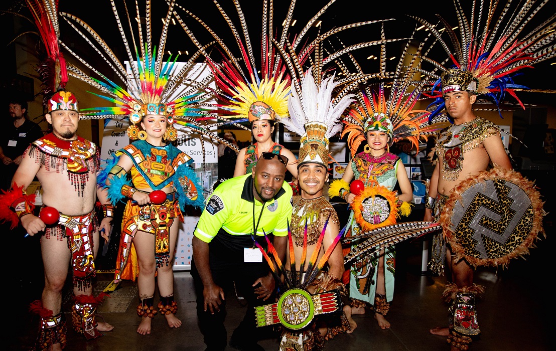 Mexica dancers and Traffic Control staff