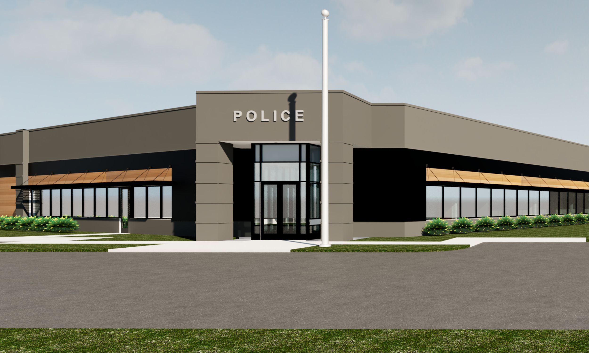 A rendered image of the Minneapolis Police 3rd precinct building