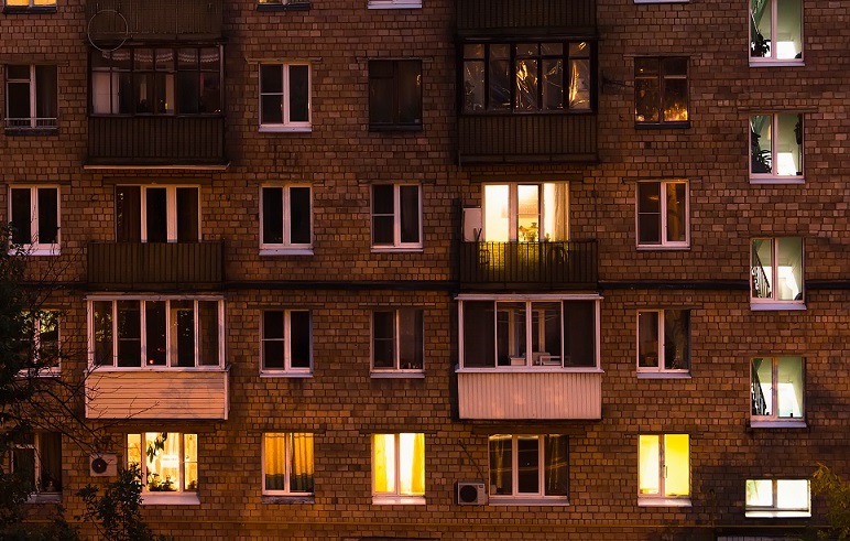 Apartment building at night