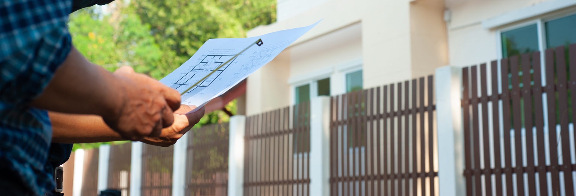 Residential home exterior with scaffolding