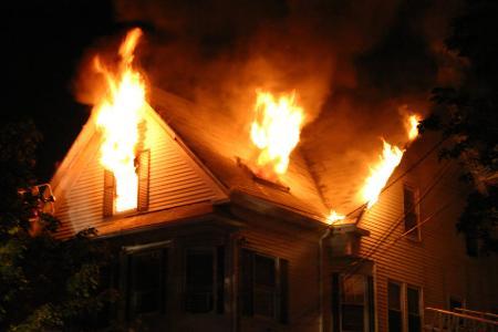 House fire at night