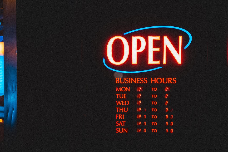 Open sign with business hours