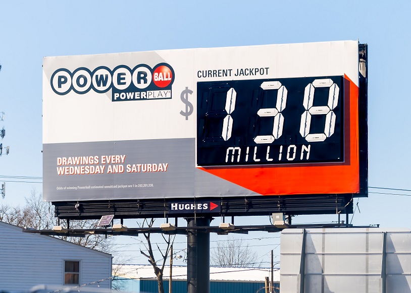 Billboard with Powerball prize listed