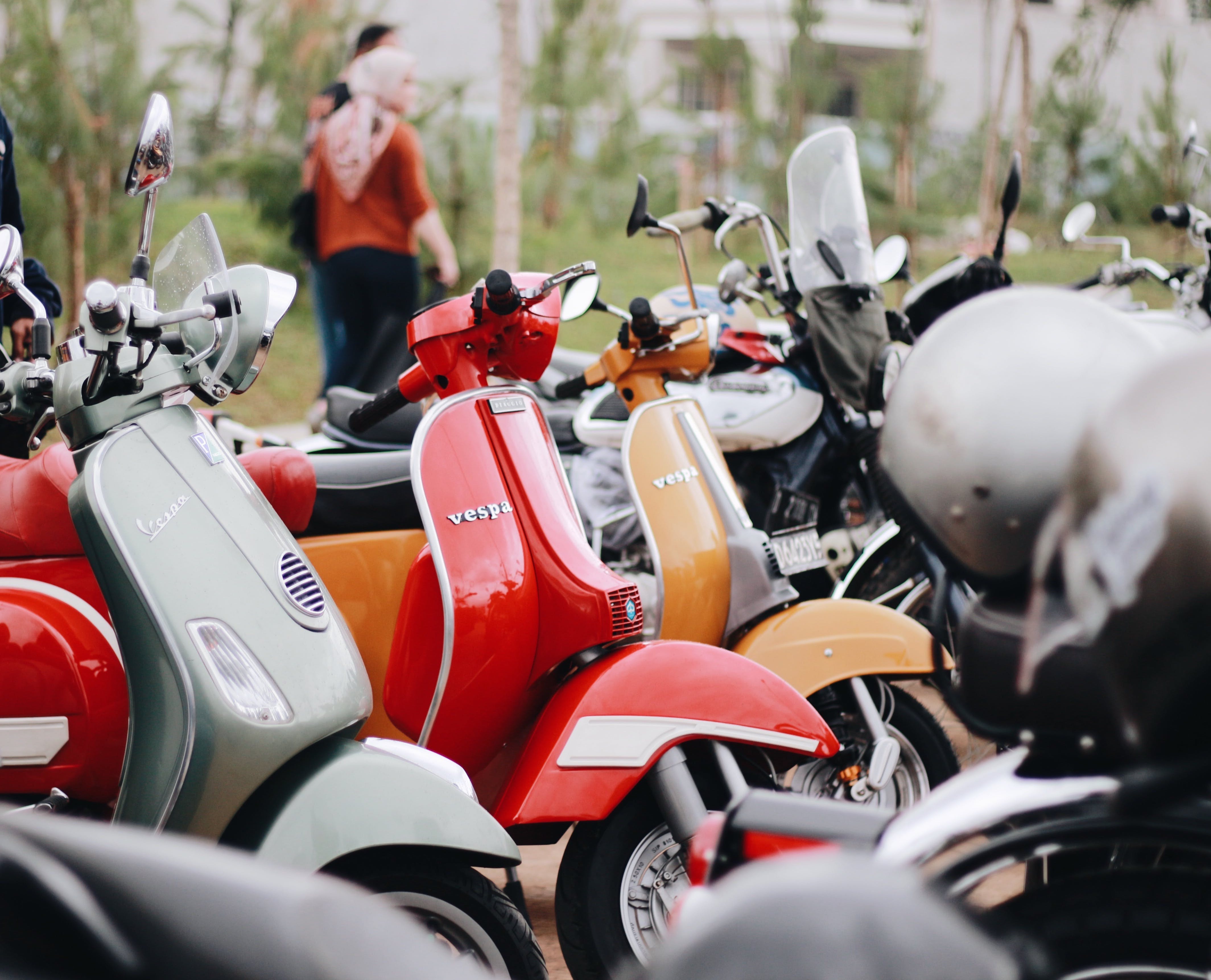 motor scooters in a line