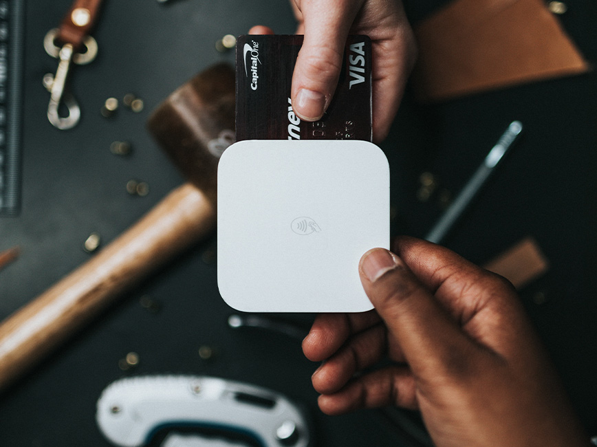 Vendor taking card payment with card reader