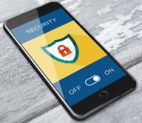 Mobile phone screen with the word security on the front and an off/on radio button set to on